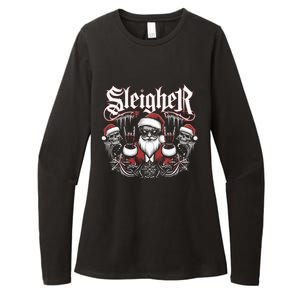 Sleigher Skull Santa Rock N’ Roll Christmas Metal Womens CVC Long Sleeve Shirt