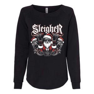 Sleigher Skull Santa Rock N’ Roll Christmas Metal Womens California Wash Sweatshirt