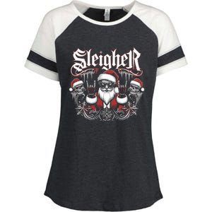 Sleigher Skull Santa Rock N’ Roll Christmas Metal Enza Ladies Jersey Colorblock Tee