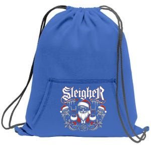 Sleigher Skull Santa Rock N’ Roll Christmas Metal Sweatshirt Cinch Pack Bag