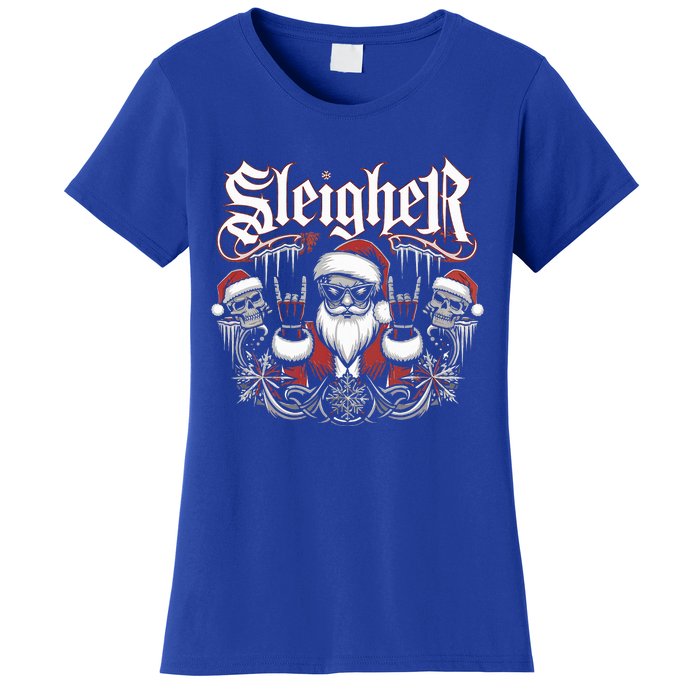 Sleigher Skull Santa Rock N’ Roll Christmas Metal Women's T-Shirt