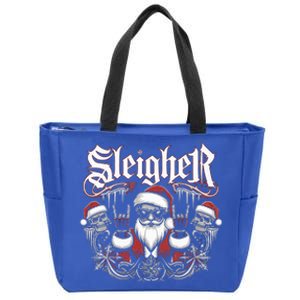 Sleigher Skull Santa Rock N’ Roll Christmas Metal Zip Tote Bag