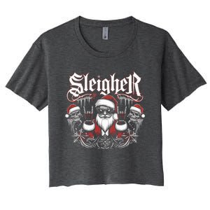 Sleigher Skull Santa Rock N’ Roll Christmas Metal Women's Crop Top Tee