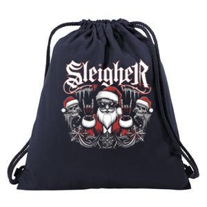 Sleigher Skull Santa Rock N’ Roll Christmas Metal Drawstring Bag