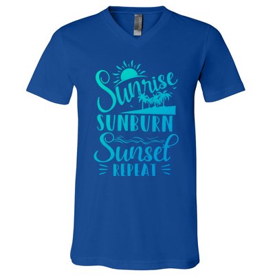 Sunrise Sunburn Sunset Repeat Summer Break Vacation Great Gift V-Neck T-Shirt