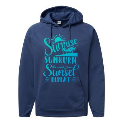 Sunrise Sunburn Sunset Repeat Summer Break Vacation Great Gift Performance Fleece Hoodie