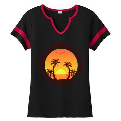 Sunrise Sunburn Sunset Repeat Gift Ladies Halftime Notch Neck Tee