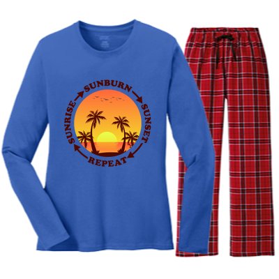 Sunrise Sunburn Sunset Repeat Gift Women's Long Sleeve Flannel Pajama Set 