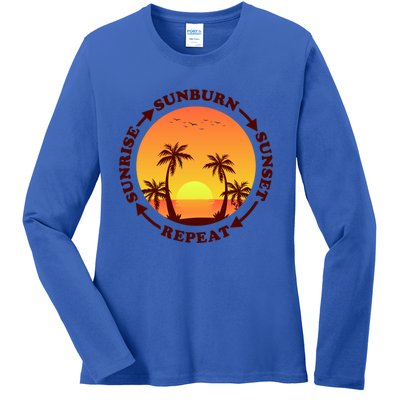 Sunrise Sunburn Sunset Repeat Gift Ladies Long Sleeve Shirt