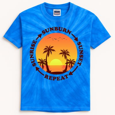 Sunrise Sunburn Sunset Repeat Gift Kids Tie-Dye T-Shirt