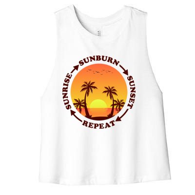 Sunrise Sunburn Sunset Repeat Gift Women's Racerback Cropped Tank