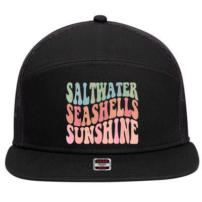 Saltwater Seashells Sunshine Retro Groovy Summer 7 Panel Mesh Trucker Snapback Hat