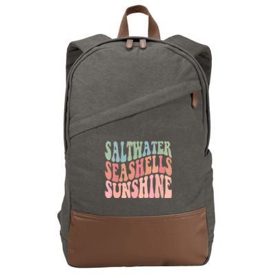 Saltwater Seashells Sunshine Retro Groovy Summer Cotton Canvas Backpack