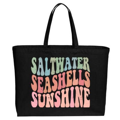 Saltwater Seashells Sunshine Retro Groovy Summer Cotton Canvas Jumbo Tote