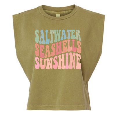 Saltwater Seashells Sunshine Retro Groovy Summer Garment-Dyed Women's Muscle Tee