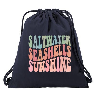 Saltwater Seashells Sunshine Retro Groovy Summer Drawstring Bag