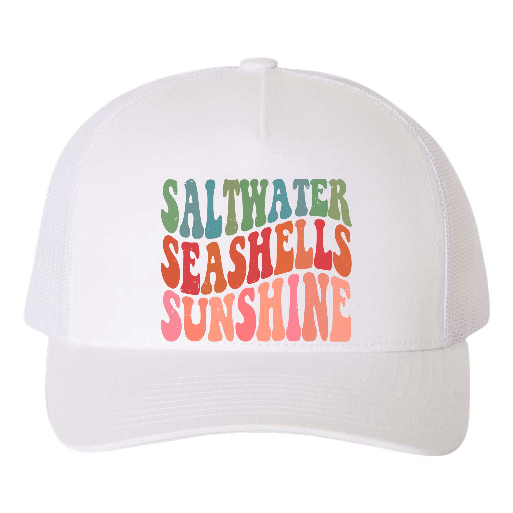 Saltwater Seashells Sunshine Retro Groovy Summer Yupoong Adult 5-Panel Trucker Hat