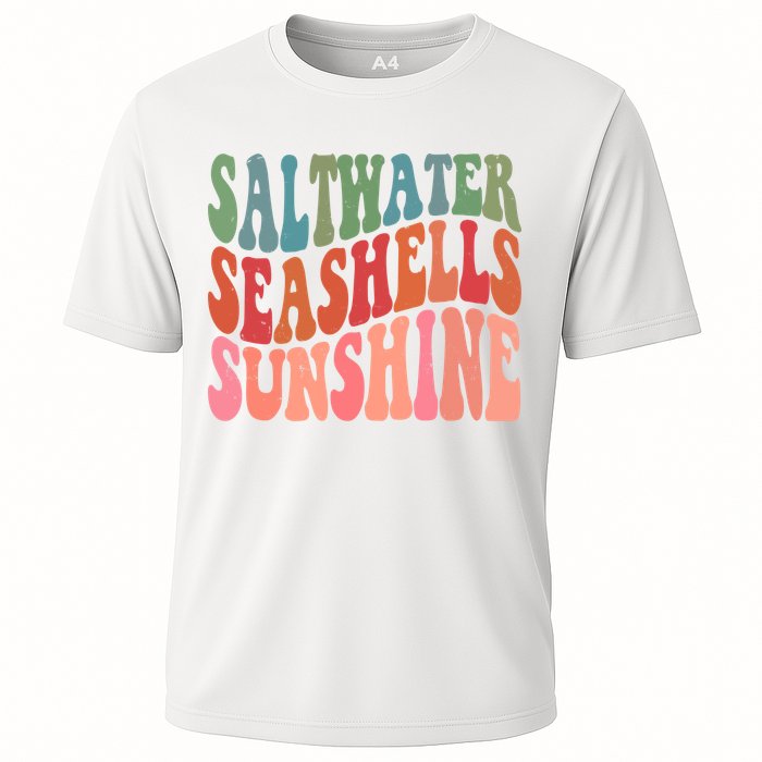 Saltwater Seashells Sunshine Retro Groovy Summer Cooling Performance Crew T-Shirt