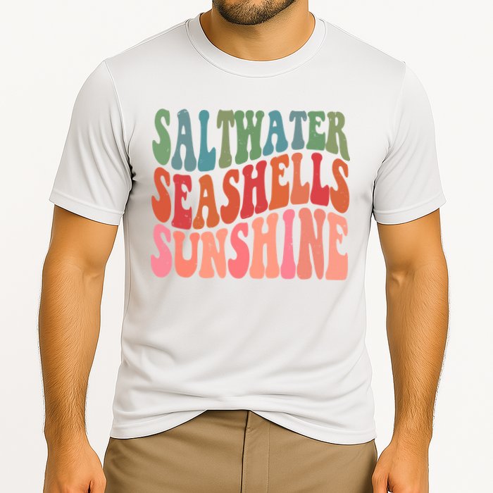 Saltwater Seashells Sunshine Retro Groovy Summer Cooling Performance Crew T-Shirt