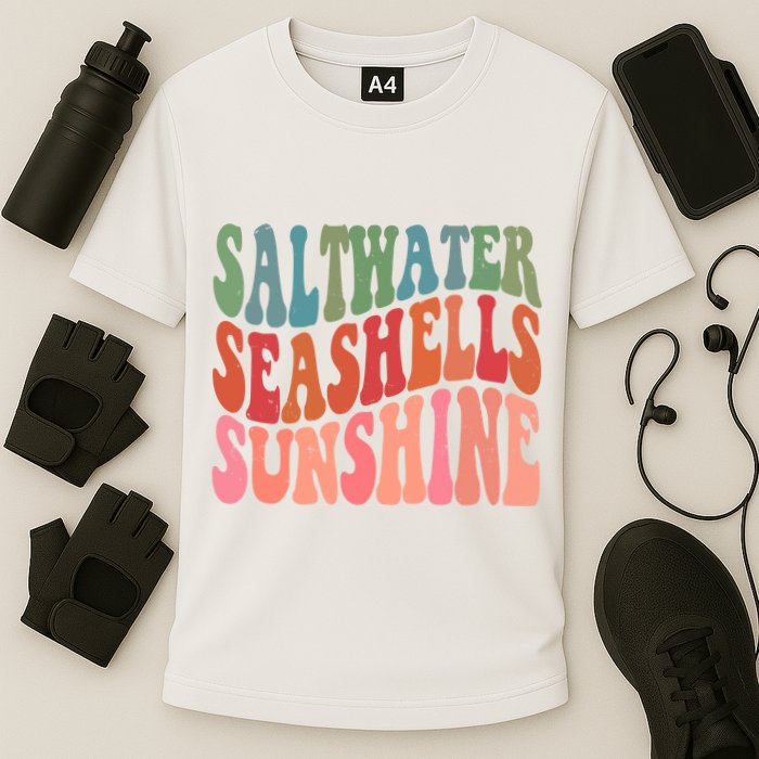 Saltwater Seashells Sunshine Retro Groovy Summer Cooling Performance Crew T-Shirt