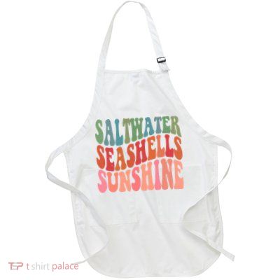 Saltwater Seashells Sunshine Retro Groovy Summer Full-Length Apron With Pockets