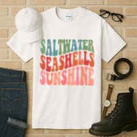 Saltwater Seashells Sunshine Retro Groovy Summer Tall T-Shirt