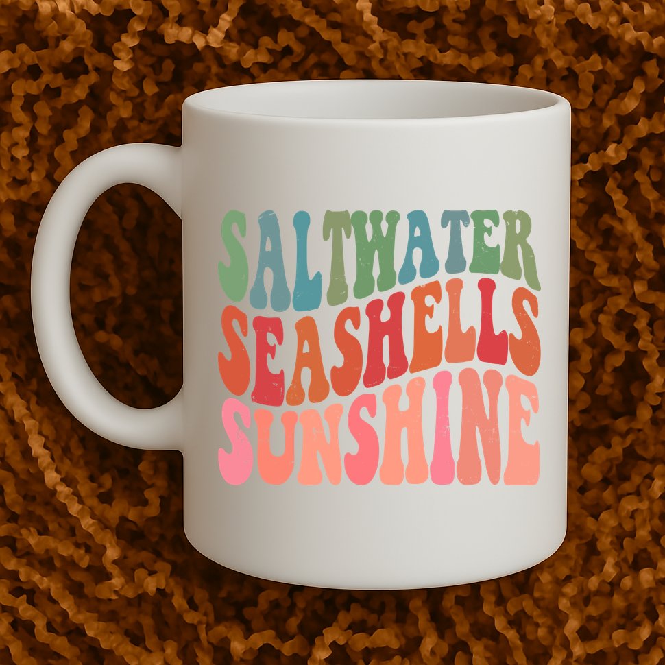 Saltwater Seashells Sunshine Retro Groovy Summer Mug