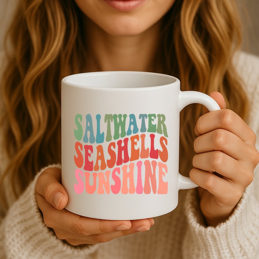 Saltwater Seashells Sunshine Retro Groovy Summer Mug