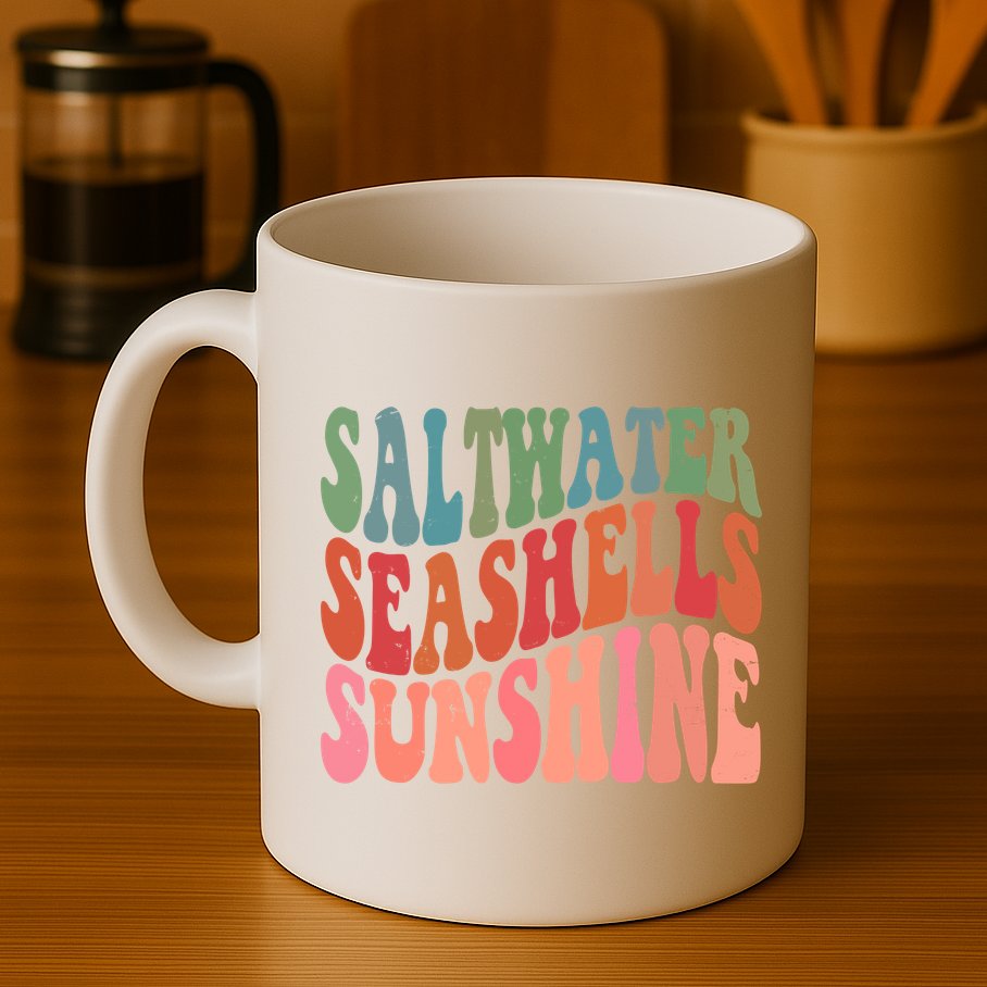 Saltwater Seashells Sunshine Retro Groovy Summer Mug