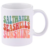 Saltwater Seashells Sunshine Retro Groovy Summer 11oz C Handle Ceramic Mug