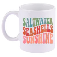 Saltwater Seashells Sunshine Retro Groovy Summer 11oz C Handle Ceramic Mug
