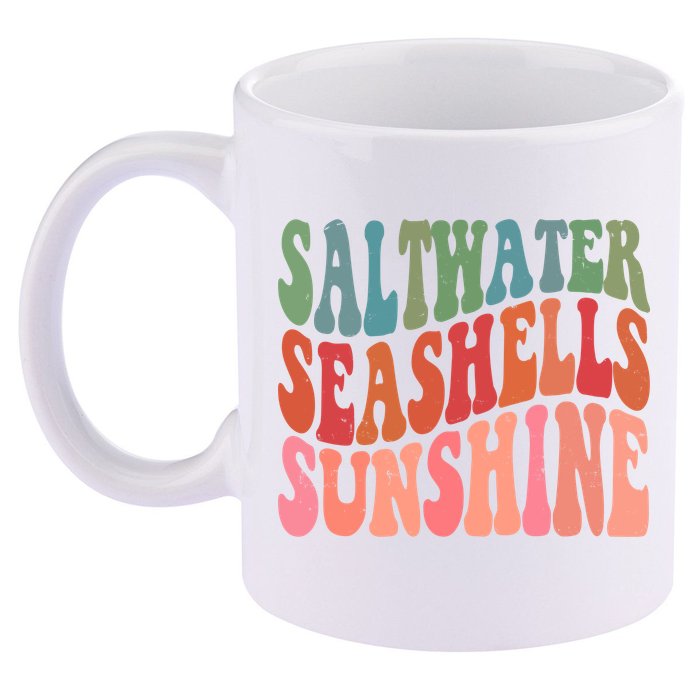 Saltwater Seashells Sunshine Retro Groovy Summer 11oz C Handle Ceramic Mug
