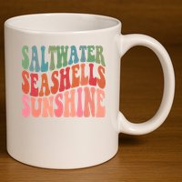 Saltwater Seashells Sunshine Retro Groovy Summer 11oz C Handle Ceramic Mug