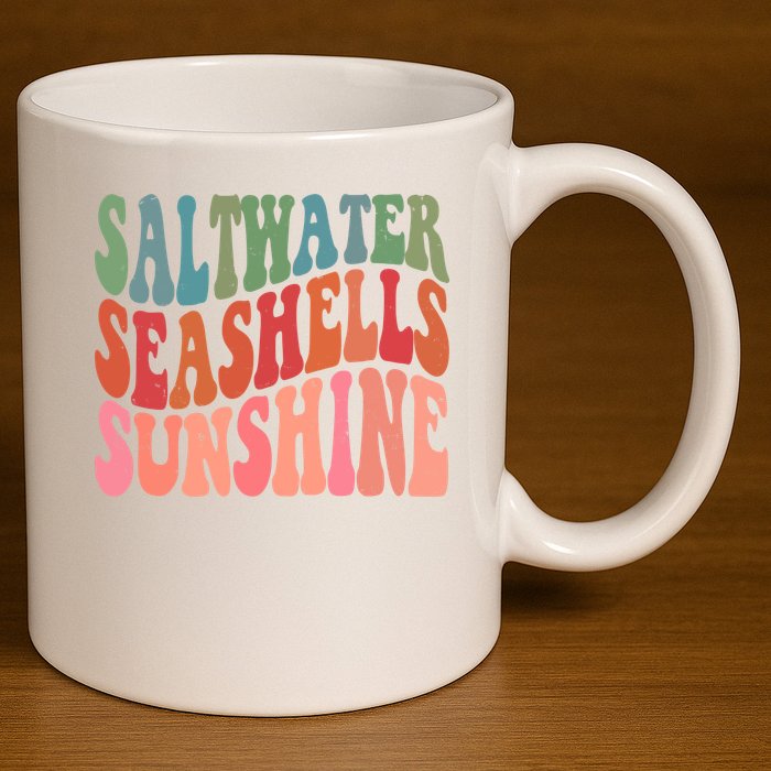 Saltwater Seashells Sunshine Retro Groovy Summer 11oz C Handle Ceramic Mug