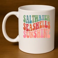 Saltwater Seashells Sunshine Retro Groovy Summer 11oz C Handle Ceramic Mug