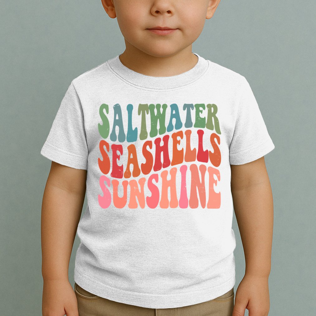 Saltwater Seashells Sunshine Retro Groovy Summer Toddler T-Shirt