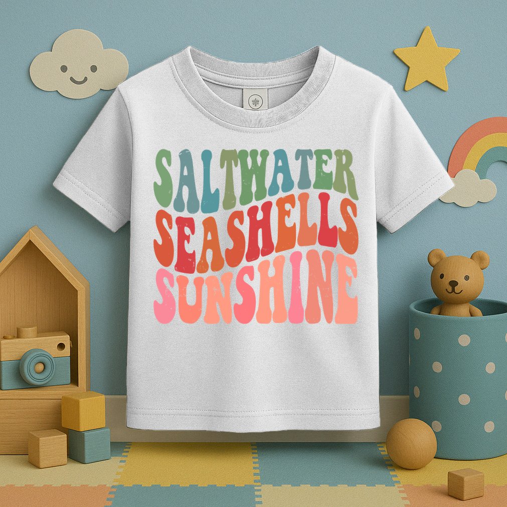 Saltwater Seashells Sunshine Retro Groovy Summer Toddler T-Shirt