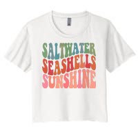 Saltwater Seashells Sunshine Retro Groovy Summer Women's Crop Top Tee