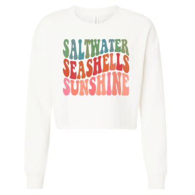 Saltwater Seashells Sunshine Retro Groovy Summer Cropped Pullover Crew