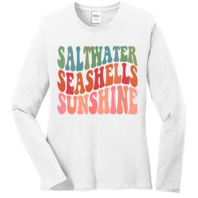 Saltwater Seashells Sunshine Retro Groovy Summer Ladies Long Sleeve Shirt