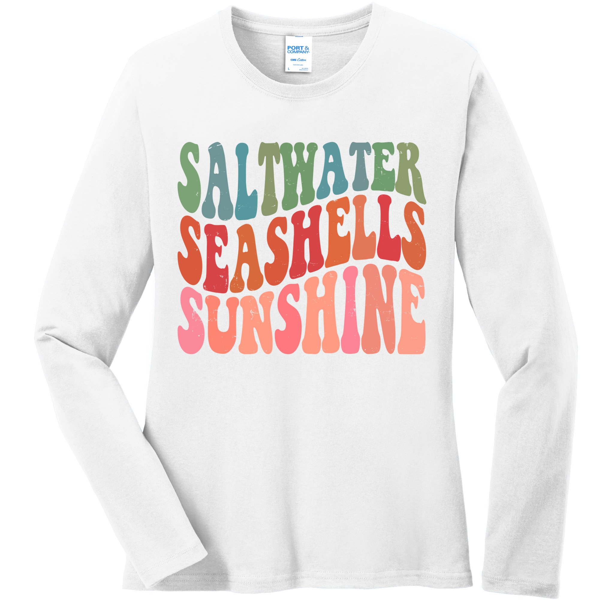 Saltwater Seashells Sunshine Retro Groovy Summer Ladies Long Sleeve Shirt