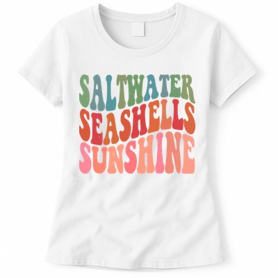 Saltwater Seashells Sunshine Retro Groovy Summer Womens T-Shirt