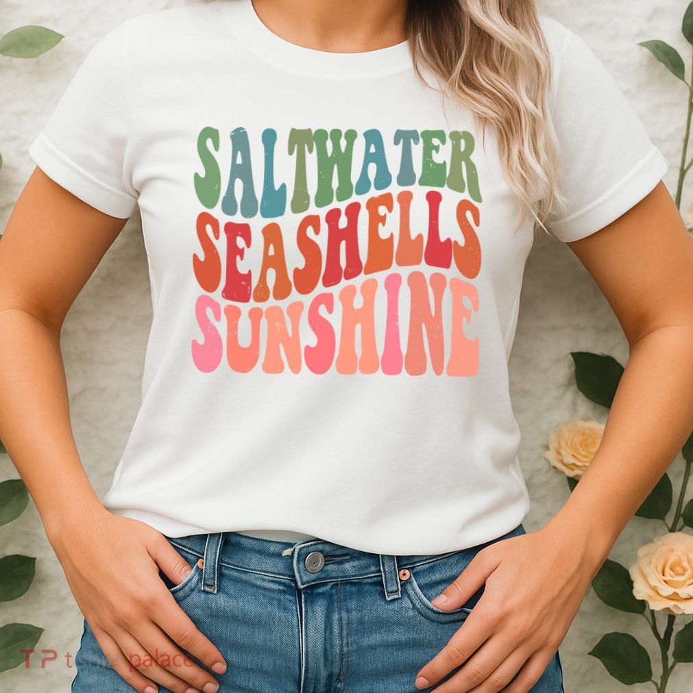 Saltwater Seashells Sunshine Retro Groovy Summer Womens T-Shirt