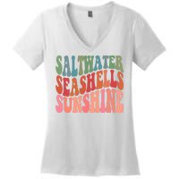 Saltwater Seashells Sunshine Retro Groovy Summer Women's V-Neck T-Shirt