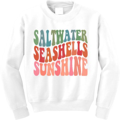 Saltwater Seashells Sunshine Retro Groovy Summer Kids Sweatshirt