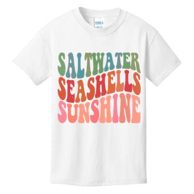 Saltwater Seashells Sunshine Retro Groovy Summer Kids T-Shirt