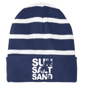 Sun Salt Sand Summer Palm Tree Striped Beanie with Solid Band