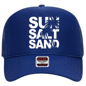 Sun Salt Sand Summer Palm Tree High Crown Mesh Back Trucker Hat