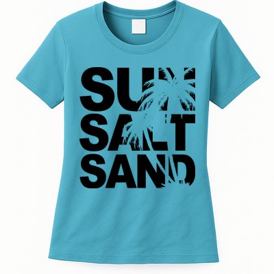 Sun Salt Sand Summer Palm Tree Womens T-Shirt
