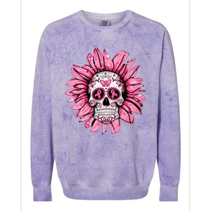 Sunflower Sugar Skull Breast Cancer Awareness Colorblast Crewneck Sweatshirt